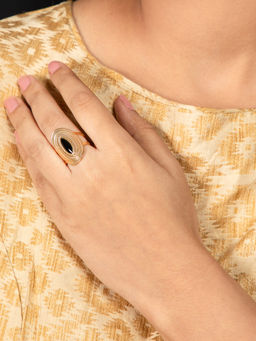 Niscka - 24K Gold Plated Statement Ring with Black Stone