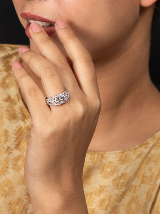 Niscka Rhodium Plated White American Diamond Solitaire Ring