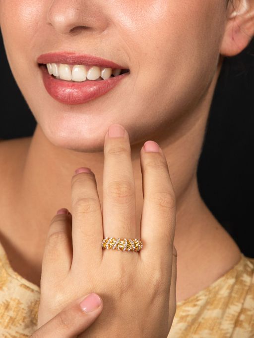 Niscka 24K Gold Plated White American Diamond Ring