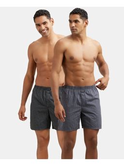 Jockey - 1223 Men Cotton Woven Checkered Boxer Shorts - Black & Grey(Pack of 2)