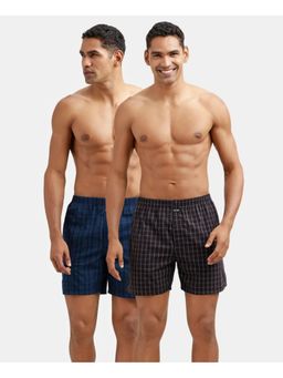 Jockey - 1223 Men Cotton Woven Checkered Boxer Shorts - Black & Navy(Pack of 2)