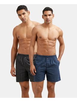 Jockey - 1223 Men Cotton Woven Checkered Boxer Shorts - Navy & Black(Pack of 2)
