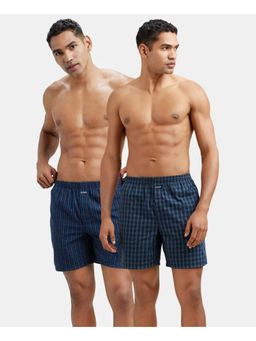 Jockey - 1223 Men Cotton Woven Checkered Boxer Shorts - Navy(Pack of 2)