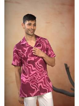 HILO DESIGN - Marvory Vibrant Pink Printed Cotton Satin Shirt
