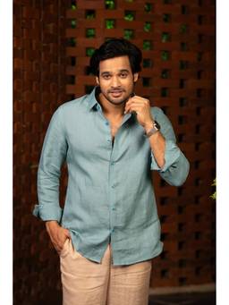 HILO DESIGN - Azure Breeze Blue Linen Shirt