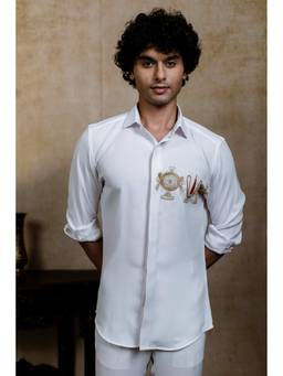 HILO DESIGN - Kanaka Murti British White Hand Embroidered Shirt