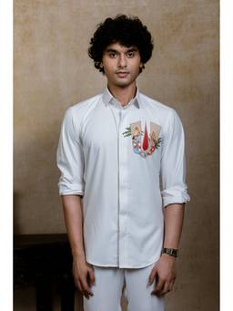 HILO DESIGN - Chitra Srinivasa White Srinivasa Hand Painted Shirt