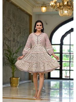 Juniper - Blush Blockprint Tiered Pink Knee Length Dress with Dori