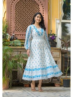 Juniper - Whispering Sky Floral White Midi Dress with Belt