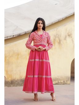 Juniper - Gulmohar Melody Tiered Pink Maxi Dress with Jacket