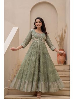Juniper - Azure Whispers Boho Tiered Anarkali Green Maxi Dress