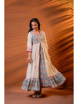 Juniper - Embroidered Flared Ivory Maxi Dress