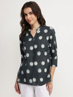 Pink Fort - Women Black Cotton Polka Dots Regular Fit Tops