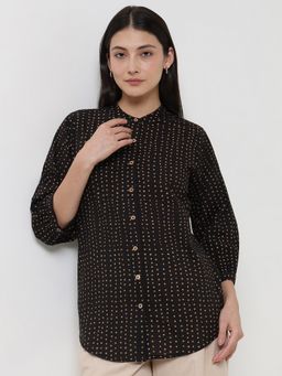 Pink Fort - Women Black Cotton Polka Dots Regular Fit Tops
