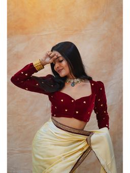 MONRI - Velvet Full Sleeves Stitched Maroon Blouse