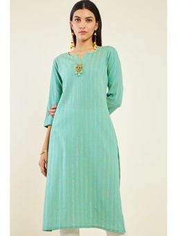 Soch - Women Green Cotton Stripes Kurta