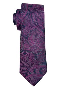 The Tie Hub - Pink & Navy Blue Paisley Silk Tie