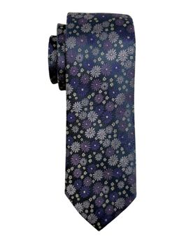 The Tie Hub - Blue Silk with Purple and White Floral Design Tie