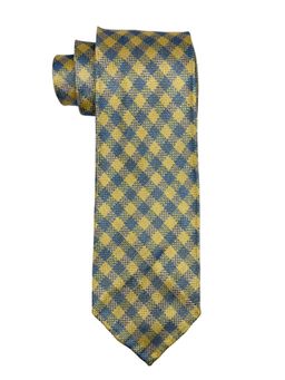 The Tie Hub - Yellow with Blue Checkered Silk Tie
