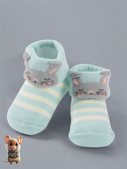 Yellow Bee - Aqua Kitty Socks with Stripes for Girls