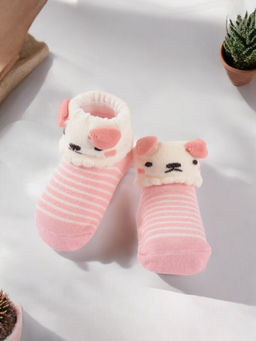 Yellow Bee - Pink Puppy Socks with 3D Ears and Stripes