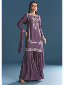 KALKI FASHION - Purple Silk Sequins Cutdana Work Kurta with Sharara & Dupatta