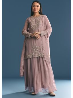 KALKI FASHION - Zardosi Work Lavender Organza Kurta with Palazzo and Dupatta