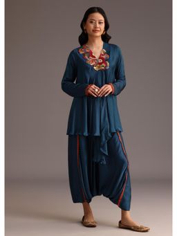KALKI FASHION - Teal Resham Work Kurta & Bohemian Dhoti Pant