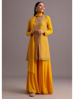 KALKI FASHION - Yellow Cutdana Kurti with Palazzo & Dupatta