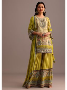 KALKI FASHION - Green Printed Kurta with Sharara & Chiffon Dupatta