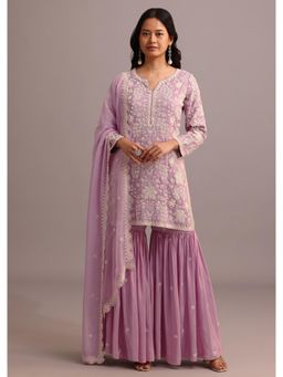 KALKI FASHION - Purple Embroidered Kurta with Sharara & Butti Work On Organza Dupatta