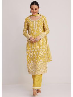 KALKI FASHION - Yellow Embroidered Kurta with Pant & Dupatta