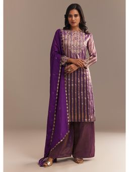 KALKI FASHION - Purple Tissue Zardosi Embroidered Kurta with Palazzo & Dupatta