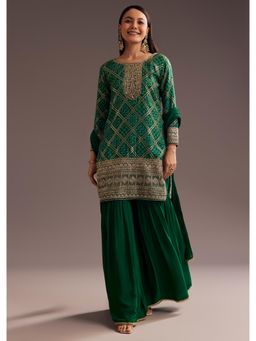 KALKI FASHION - Dark Green Bandhani Zardosi Kurta with Sharara & Dupatta