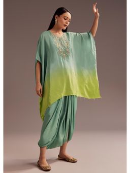 KALKI FASHION - Aqua Ombre Moti Zardosi Kaftan with Inner & Dhoti Pant