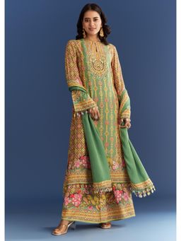 KALKI FASHION - Light Aqua Green Cotton Muslin Kurta with Printed Palazzo & Dupatta