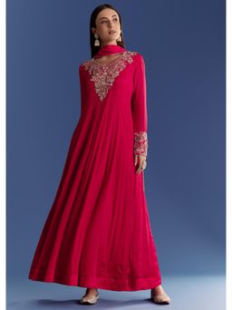 KALKI FASHION - Red Chinon Anarkali with Moti & Gotta Lace Dupatta