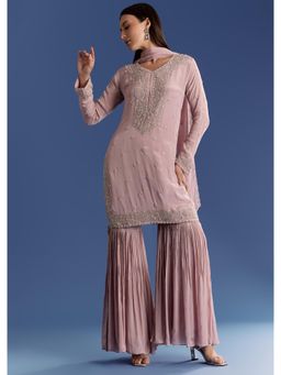 KALKI FASHION - Moti Cutdana Lavender Chinon Kurta with Sharara & Dupatta