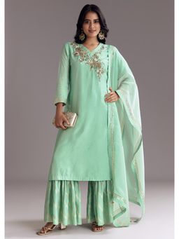 KALKI FASHION - Gotta Work Mint Green Silk Kurta with Sharara & Dupatta