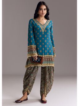 KALKI FASHION - Ajrakh Detail Blue Printed Kurta with Dhoti Pant