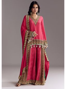 KALKI FASHION - Pink Printed Kurta with Palazzo & Dupatta