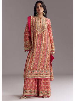 KALKI FASHION - Power Red Printed Kurta with Palazzo & Dupatta