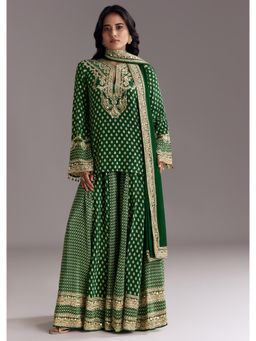 KALKI FASHION - Green Printed Crepe Kurta with Palazzo & Dupatta