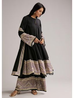 KALKI FASHION - Black Border Printed Anarkali with Palazzo & Dupatta