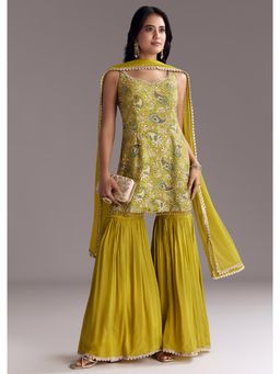 KALKI FASHION - Zari Embroidery Yellow Paisley Print Kurti with Sharara & Dupatta