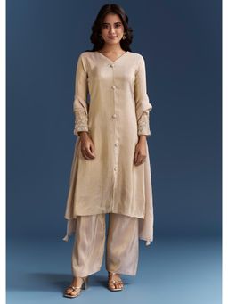 KALKI FASHION - Beige Tissue Kurta with Pant & Organza Dupatta