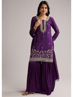 KALKI FASHION - Purple Cutdana Kurta with Sharara & Dupatta