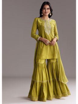 KALKI FASHION - Zardosi Sequins Work Green Kurta with Sharara & Dupatta