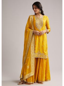 KALKI FASHION - Yellow Zari Kurta with Sharara & Dupatta