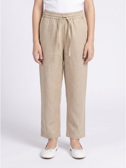 Bella Moda - Girls Beige Solid Elasticated Waist Straight Fit Trouser